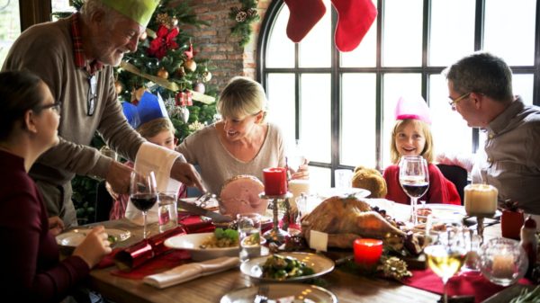 Group of diverse people are gathering for christmas holiday