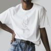 man wearing a silk screen white t-shirt mockup